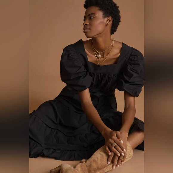 Anthropologie Love The Label Puff Sleeve Midi Dress Size M - Picture 3 of 8